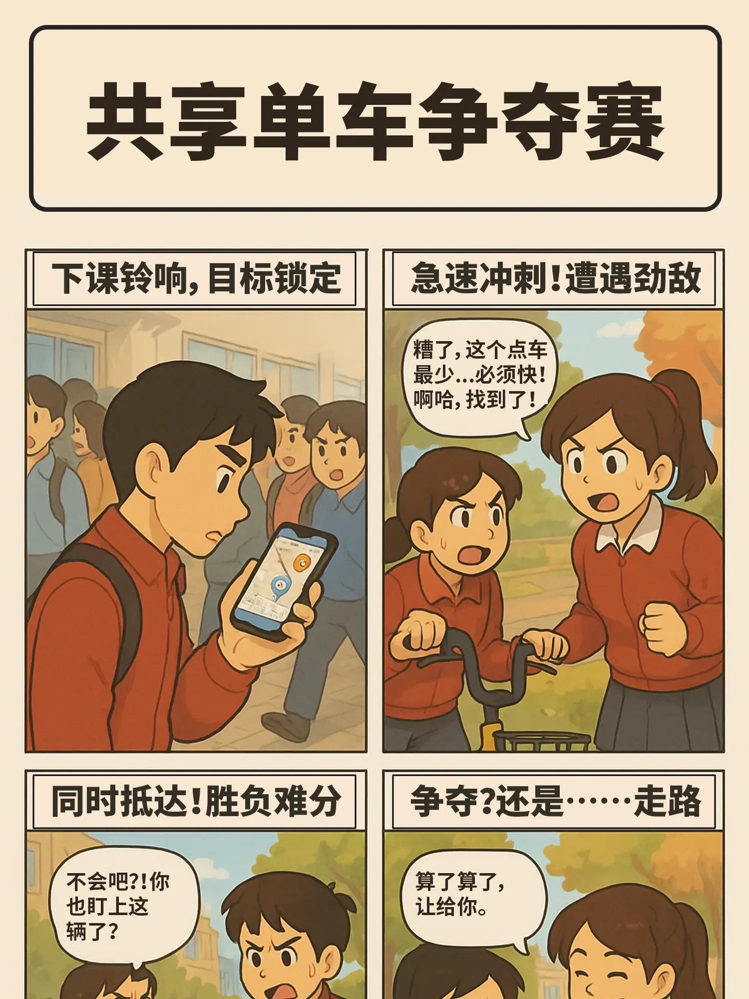 共享單車爭奪賽漫畫封面图片